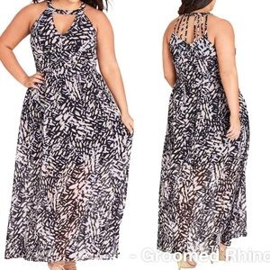 City Chic Abstract Print Caged Halter Maxi Dress Size 24